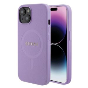 Guess case for iPhone 15 6,1" GUHMP15SPSAHMCU purple hardcase Saffiano MagSafe