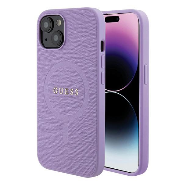 Guess case for iPhone 15 6,1" GUHMP15SPSAHMCU purple hardcase Saffiano MagSafe