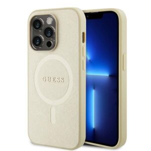 Guess case for iPhone 15 Pro Max 6,7" GUHMP15XPSAHMCB gold hardcase Saffiano MagSafe