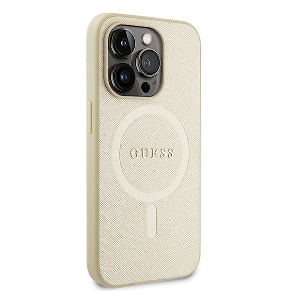 Guess case for iPhone 15 Pro Max 6,7" GUHMP15XPSAHMCB gold hardcase Saffiano MagSafe