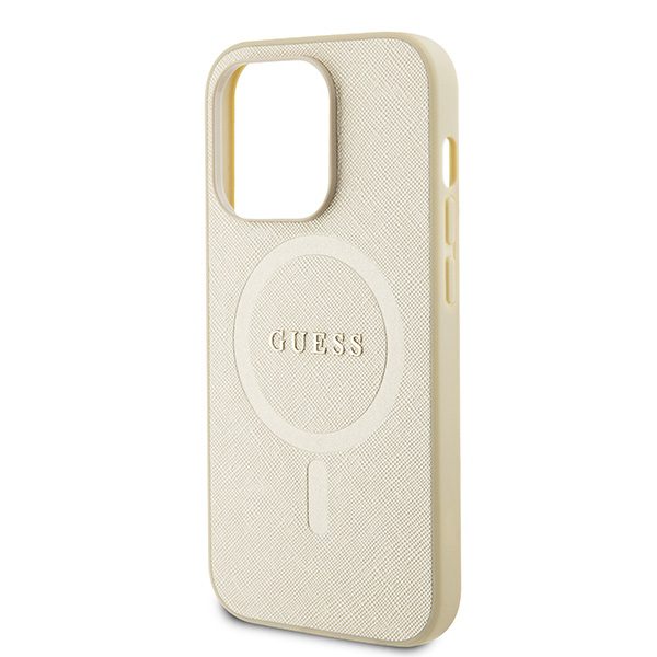 Guess case for iPhone 15 Pro Max 6,7" GUHMP15XPSAHMCB gold hardcase Saffiano MagSafe