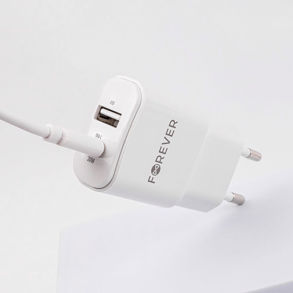 358182_oryg Forever TC-01-20AC PD QC charger 1x USB-C 1x USB 20W white