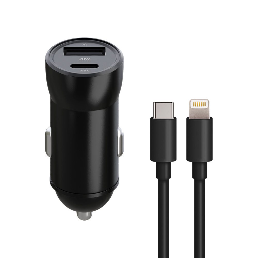 358274_oryg Maxlife MXCC-04 PD QC car charger 1x USB-C 1x USB 20W black + USB-C - Lightning cable 27W