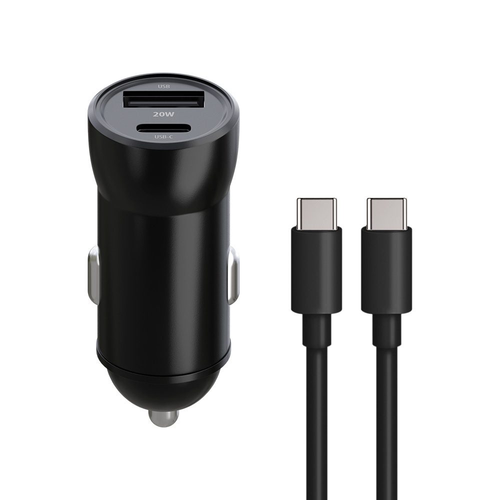 358277_oryg Maxlife MXCC-04 PD QC car charger 1x USB-C 1x USB 20W black + USB-C - USB-C cable 60W