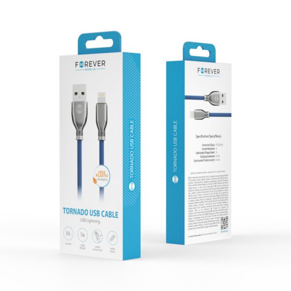 358500_oryg Forever Tornado cable USB - Lightning 1,0 m 3A navy blue