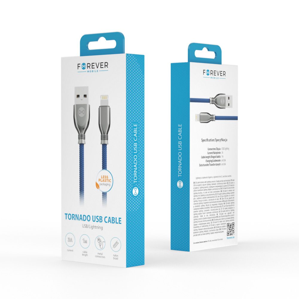 358500_oryg Forever Tornado cable USB - Lightning 1,0 m 3A navy blue