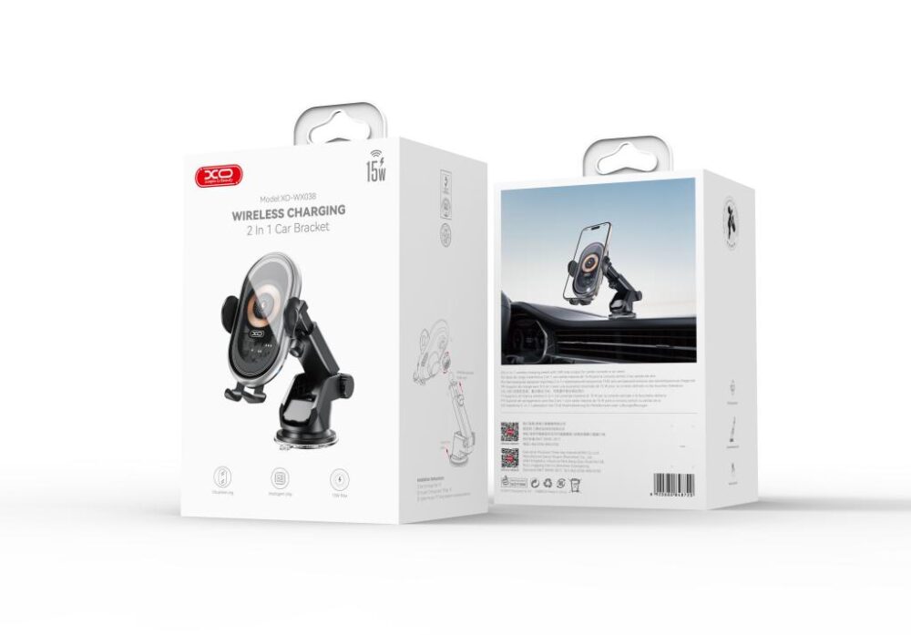 359460_oryg XO car holder WX038 with wireless inductive charger black 15W with suction cup