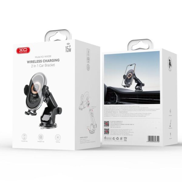 359460_oryg XO car holder WX038 with wireless inductive charger black 15W with suction cup