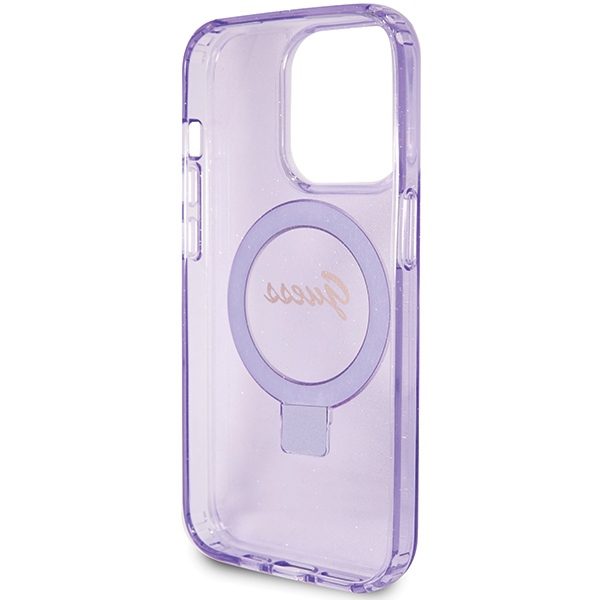 360919_oryg Guess case for iPhone 15 Pro 6,1" GUHMP15LHRSGSU purple HC RING STAND MAGSAFE SCRIPT LOGO GLITTER