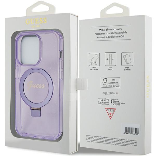 360920_oryg Guess case for iPhone 15 Pro 6,1" GUHMP15LHRSGSU purple HC RING STAND MAGSAFE SCRIPT LOGO GLITTER