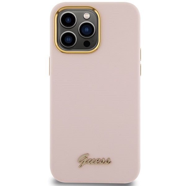 361095_oryg Guess case for iPhone 15 Pro 6,1" GUHCP15LSMBSLP pink HC SILICONE SCRIPT METAL LOGO & FRAME