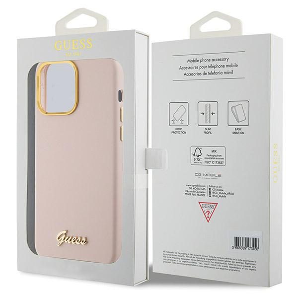 361100_oryg Guess case for iPhone 15 Pro 6,1" GUHCP15LSMBSLP pink HC SILICONE SCRIPT METAL LOGO & FRAME
