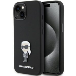 Karl Lagerfeld case for iPhone 15 6,1" KLHCP15SSMHKNPK black HC SILICONE IKONIK METAL PIN
