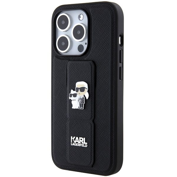 Karl Lagerfeld case for iPhone 15 Pro 6,1" KLHCP15LGSAKCPK black HC GRIPSTAND SAFFIANO KC PINS