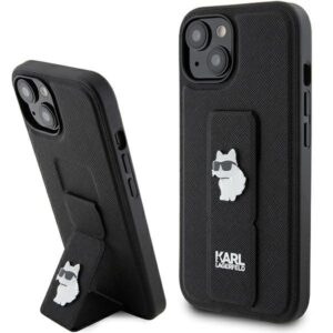 Karl Lagerfeld case for iPhone 15 6,1" KLHCP15SGSACHPK black HC GRIPSTAND SAFFIANO CHOUPETTE PINS