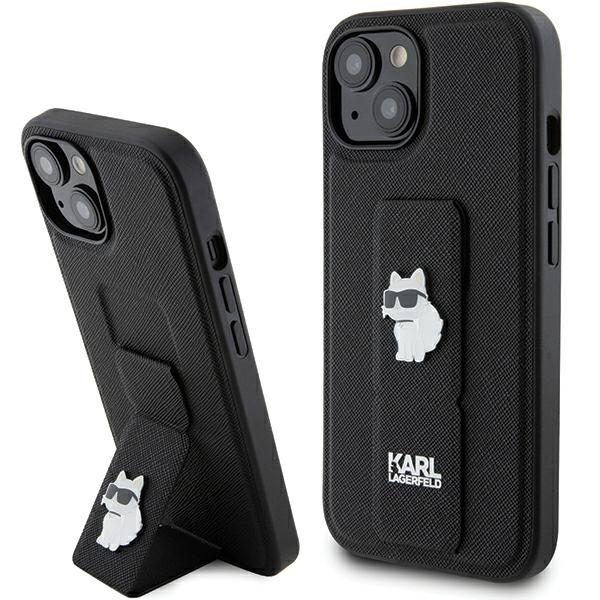 Karl Lagerfeld case for iPhone 15 6,1" KLHCP15SGSACHPK black HC GRIPSTAND SAFFIANO CHOUPETTE PINS
