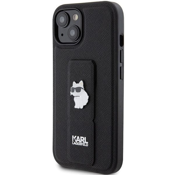 Karl Lagerfeld case for iPhone 15 6,1" KLHCP15SGSACHPK black HC GRIPSTAND SAFFIANO CHOUPETTE PINS