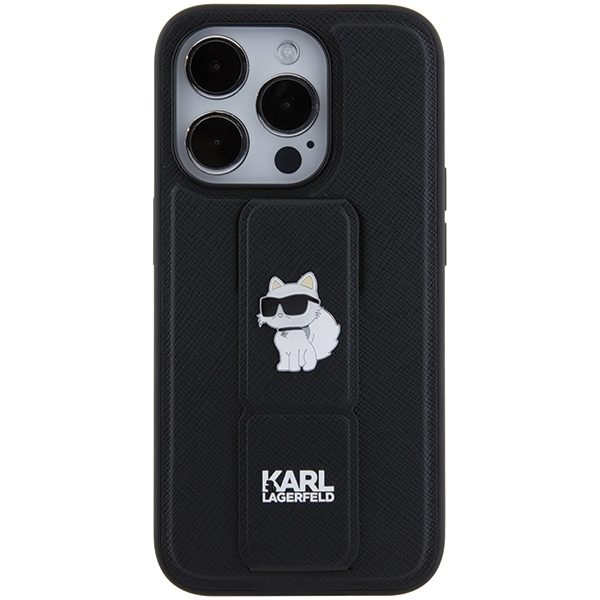 361367_oryg Karl Lagerfeld case for iPhone 15 Pro Max 6,7" KLHCP15XGSACHPK black GRIPSTAND SAFFIANO CHOUPETTE PINS