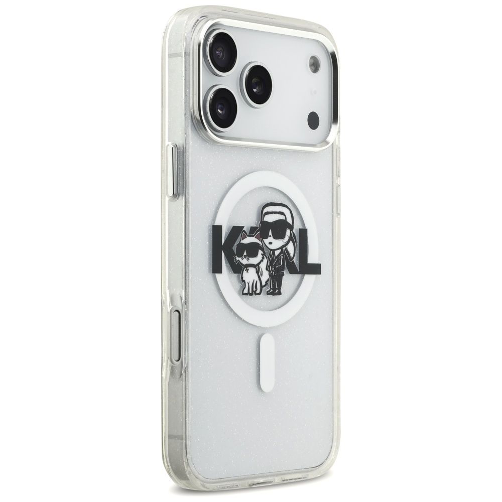 361e773767557e3d3334c9e753e3540e KARL LAGERFELD case for IPHONE 17 Pro Max compatible with MagSafe KLHMP17XHGKCGKBT (IML Glitter K&C Sketch Logo) transparent
