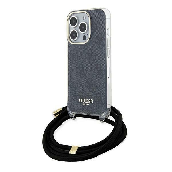 362698_oryg Guess case for iPhone 15 Pro 6,1" GUHCP15LHC4SEK black HC CROSSBODY CORD 4G PRINT