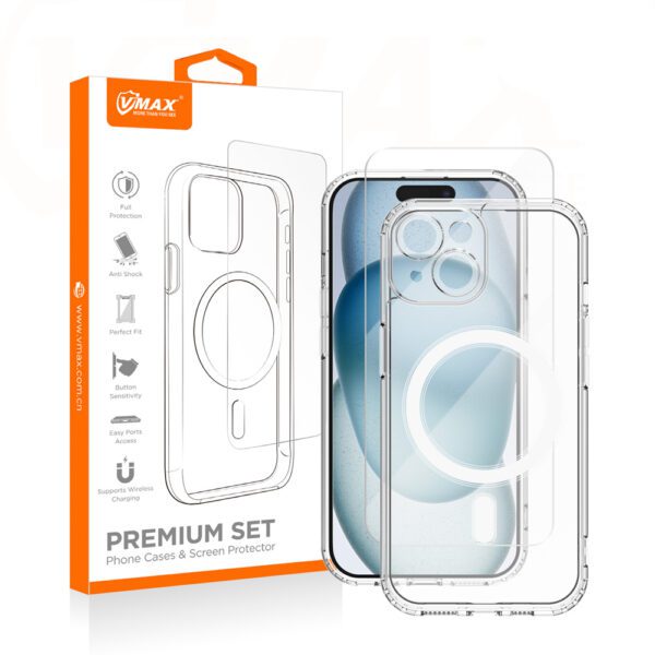 Vmax set Mag case + glass 2,5D premium for iPhone 15 Plus 6,7"