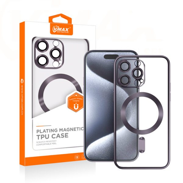 Vmax Electroplating Mag TPU case for iPhone 15 Plus 6,7" purple