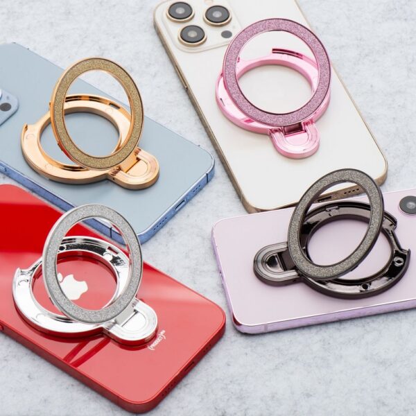 3634c1193f16fab384f53fd207c28a0d Phone stand CIRCLE GLITTER - stick-on - silver