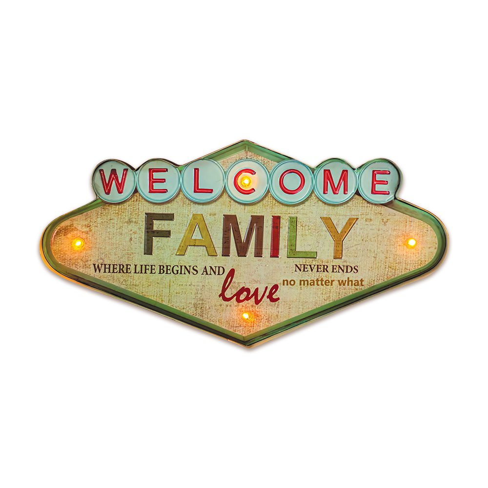 364007_oryg RETRO Metal Sign LED Welcome Family Forever Light