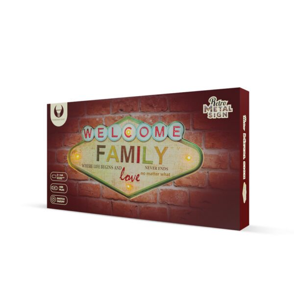 RETRO Metal Sign LED Welcome Family Forever Light