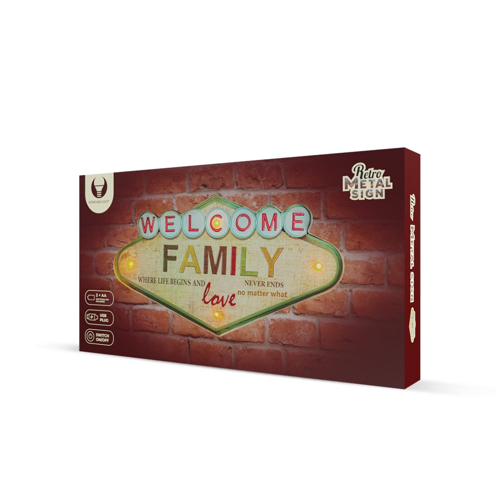 364008_oryg RETRO Metal Sign LED Welcome Family Forever Light