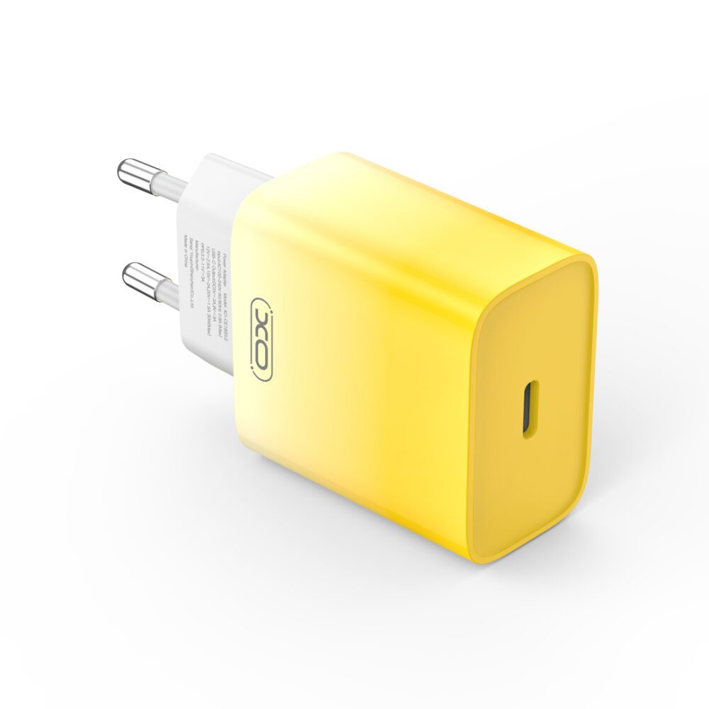 XO wall charger CE18 PD 30W 1x USB-C yellow-white + cable USB-C - Lightning