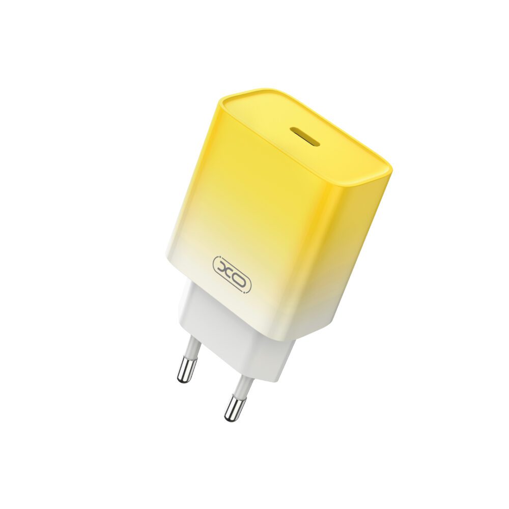 XO wall charger CE18 PD 30W 1x USB-C yellow-white + cable USB-C - Lightning
