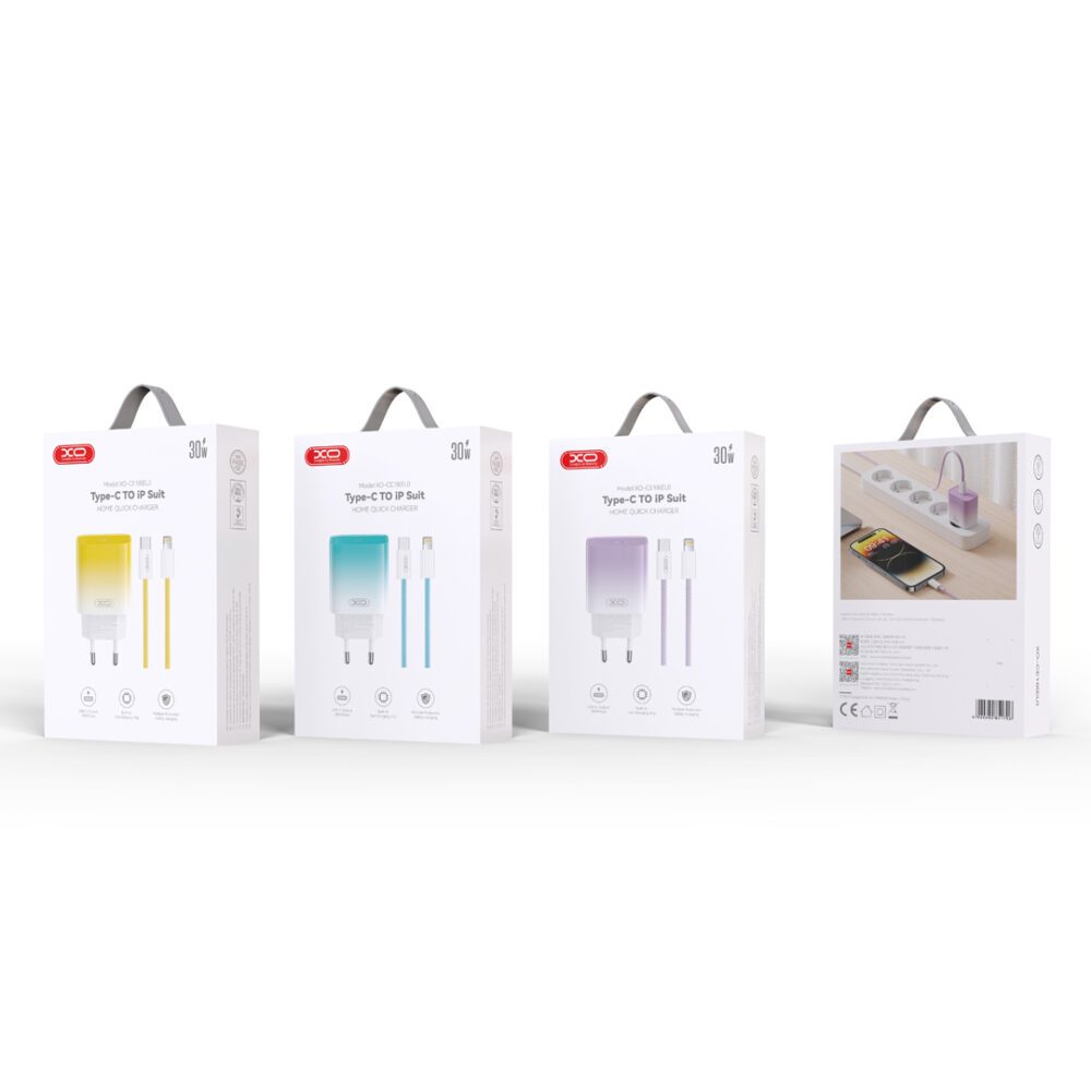 XO wall charger CE18 PD 30W 1x USB-C yellow-white + cable USB-C - Lightning