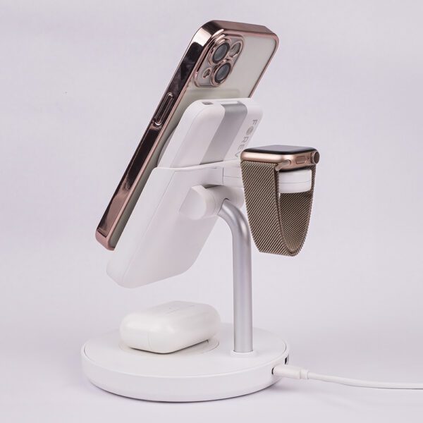 Forever MACS-100 magnetic wireless charging station with power bank white 5in1