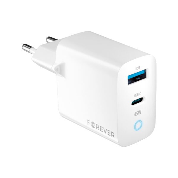 Forever TC-06-45AC GaN PD QC charger 1x USB-C 1x USB 45W white