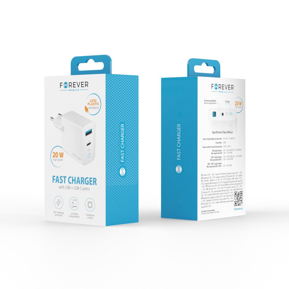 367719_oryg Forever TC-06-20AC PD QC charger 1x USB-C 1x USB 20W white