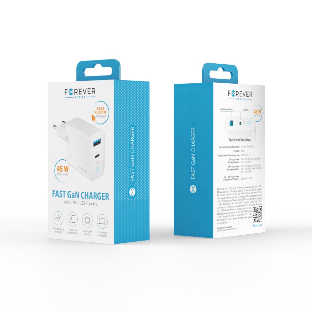 367721_oryg Forever TC-06-45AC GaN PD QC charger 1x USB-C 1x USB 45W white