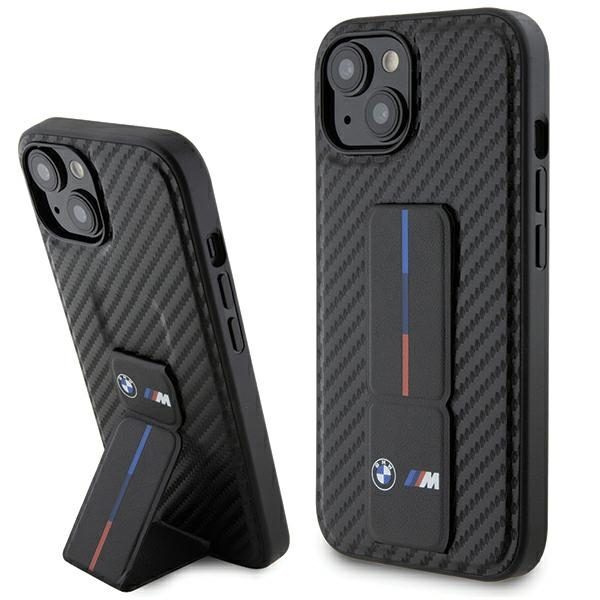 BMW case for iPhone 15 6,1" BMHCP15SGSPCCK black HC GRIP STAND PU SMOOTH AND CARBON