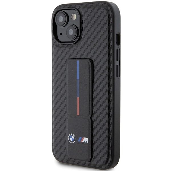 BMW case for iPhone 15 6,1" BMHCP15SGSPCCK black HC GRIP STAND PU SMOOTH AND CARBON