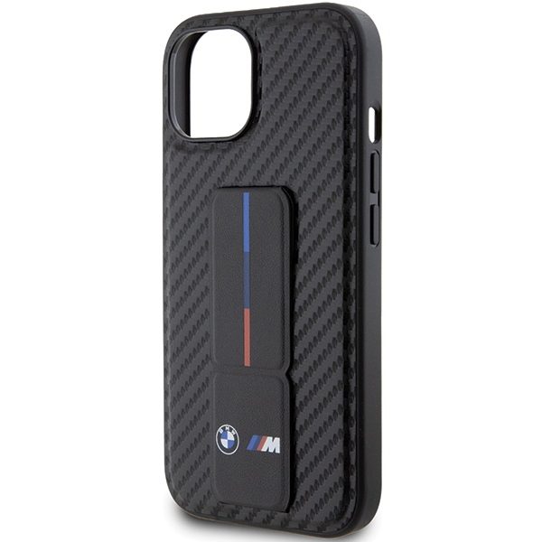 BMW case for iPhone 15 6,1" BMHCP15SGSPCCK black HC GRIP STAND PU SMOOTH AND CARBON