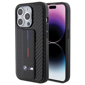 BMW case for iPhone 15 Pro 6,1" black BMHCP15LGSPCCK M HC GRIP STAND PU SMOOTH AND CARBON