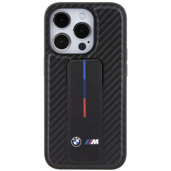 BMW case for iPhone 15 Pro 6,1" black BMHCP15LGSPCCK M HC GRIP STAND PU SMOOTH AND CARBON