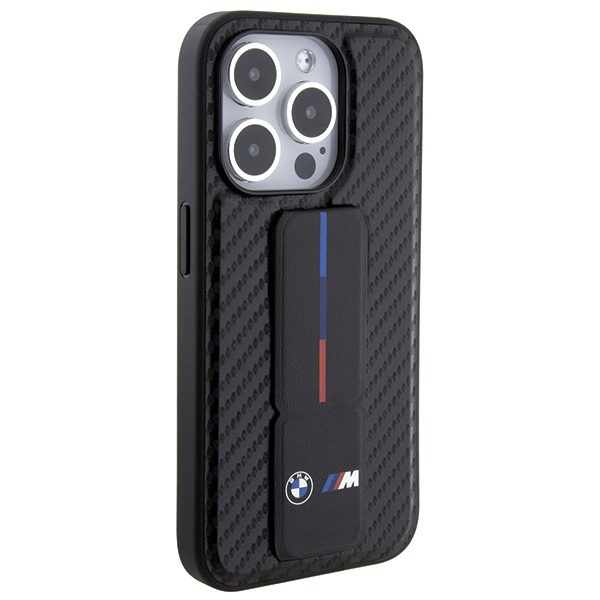 BMW case for iPhone 15 Pro 6,1" black BMHCP15LGSPCCK M HC GRIP STAND PU SMOOTH AND CARBON