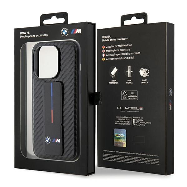 BMW case for iPhone 15 Pro 6,1" black BMHCP15LGSPCCK M HC GRIP STAND PU SMOOTH AND CARBON