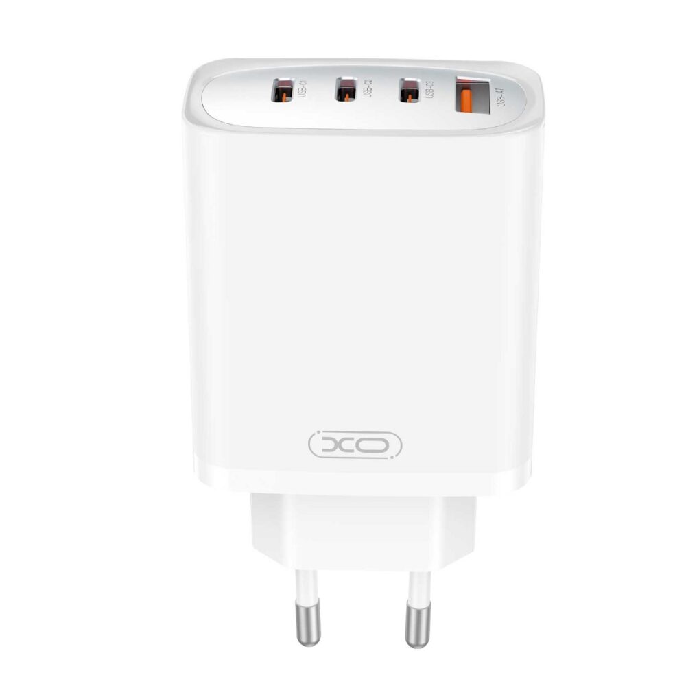 369258_oryg XO wall charger CE23 PD 65W 3x USB-C 1x USB white + cable USB-C - USB-C