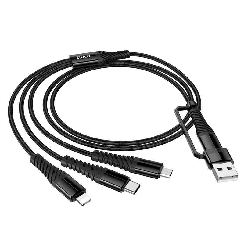 Cable 3in1 USB C / USB A to Lightning + USB C + Micro USB Hoco 1 m X123 black