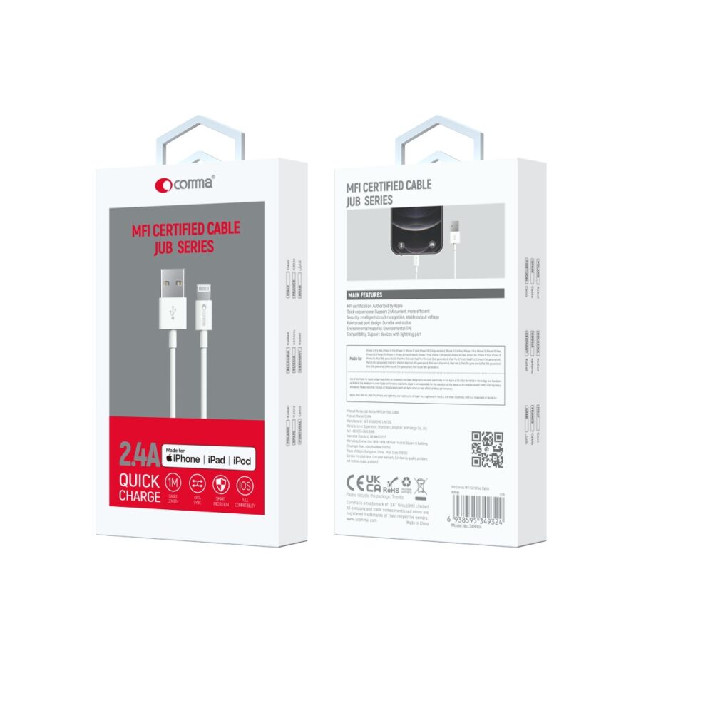 370040_oryg Comma cable Jub MFi USB - Lightning 2,4A 1,0m white