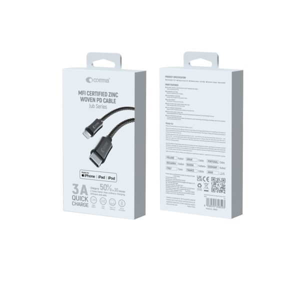 370063_oryg Comma cable Jub MFi USB-C - Lightning 3A 1,5m gray