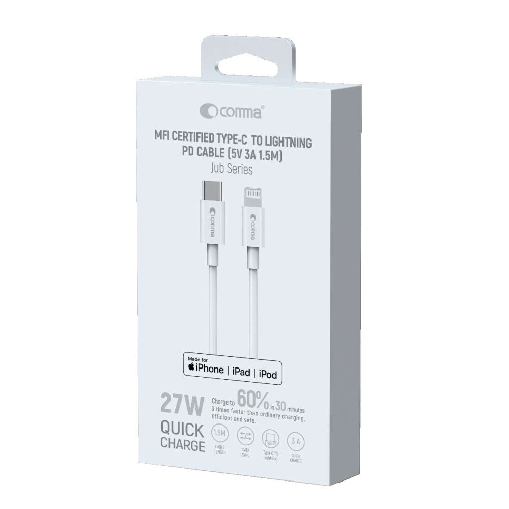 370065_oryg Comma cable Jub MFi USB-C - Lightning 3A 1,5m white