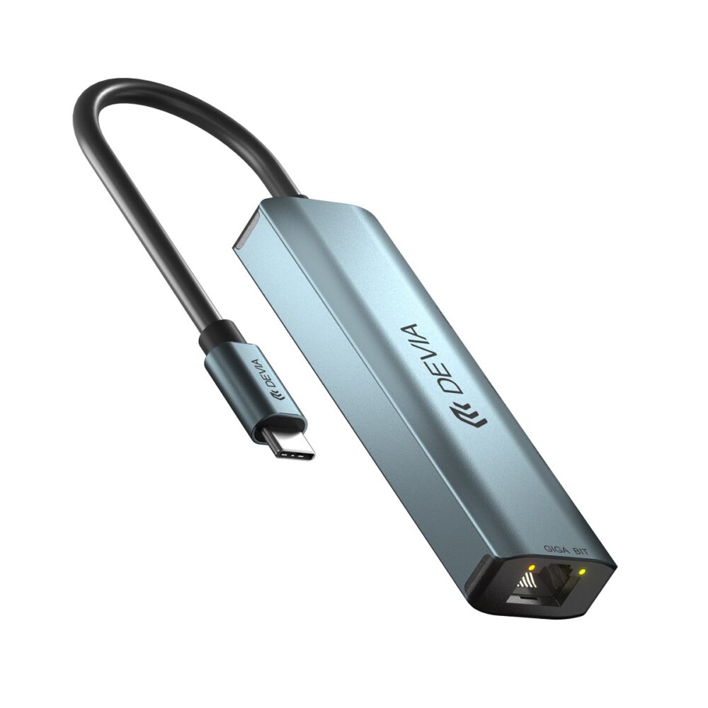 370091_oryg Devia adapter HUB 4in1 EC621 USB-C 3.1 to 3x USB 3.0 + RJ45 deep gray